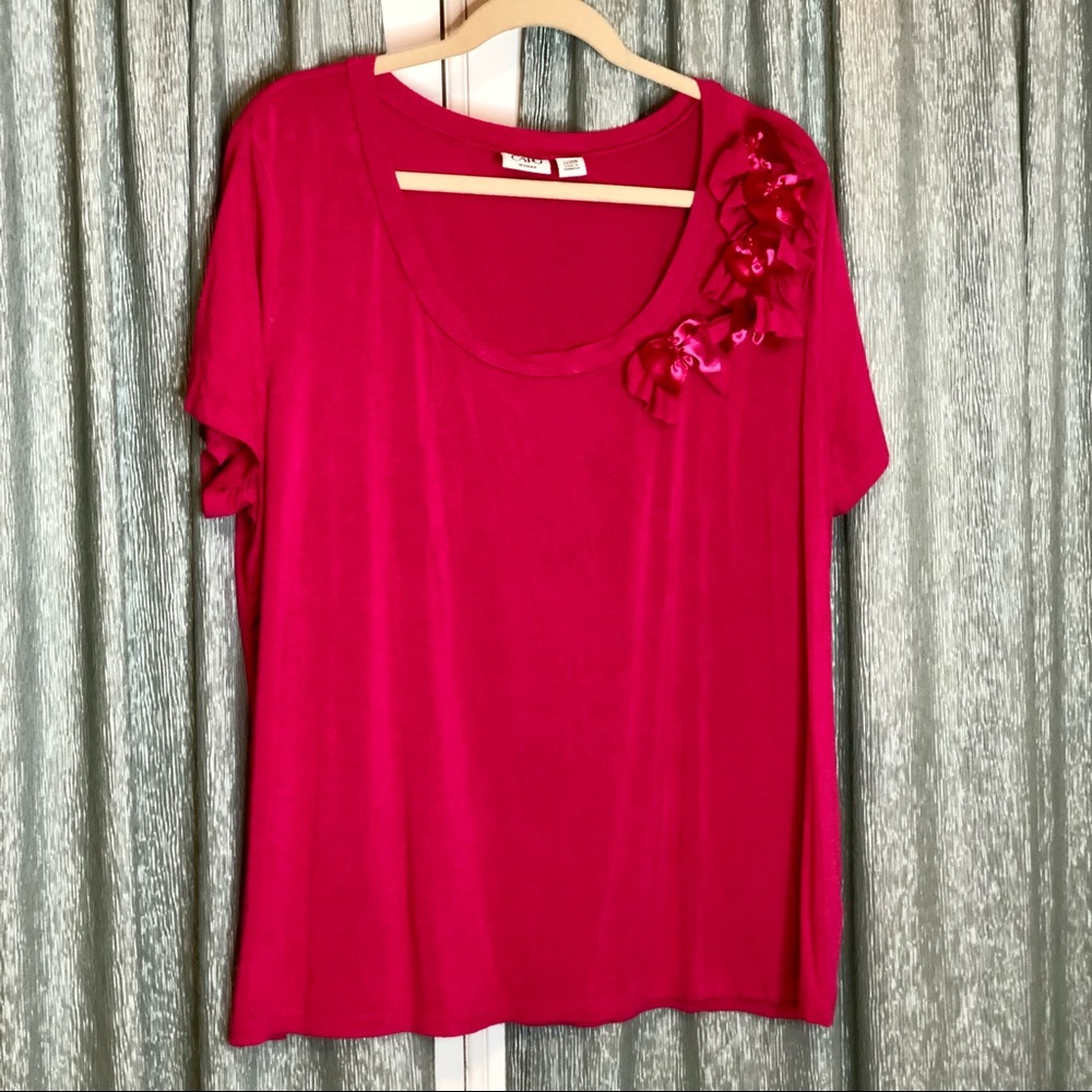 *Bundle 4/$20* CATO Hot Pink Top With Floral Accent Plus Size 22/24W